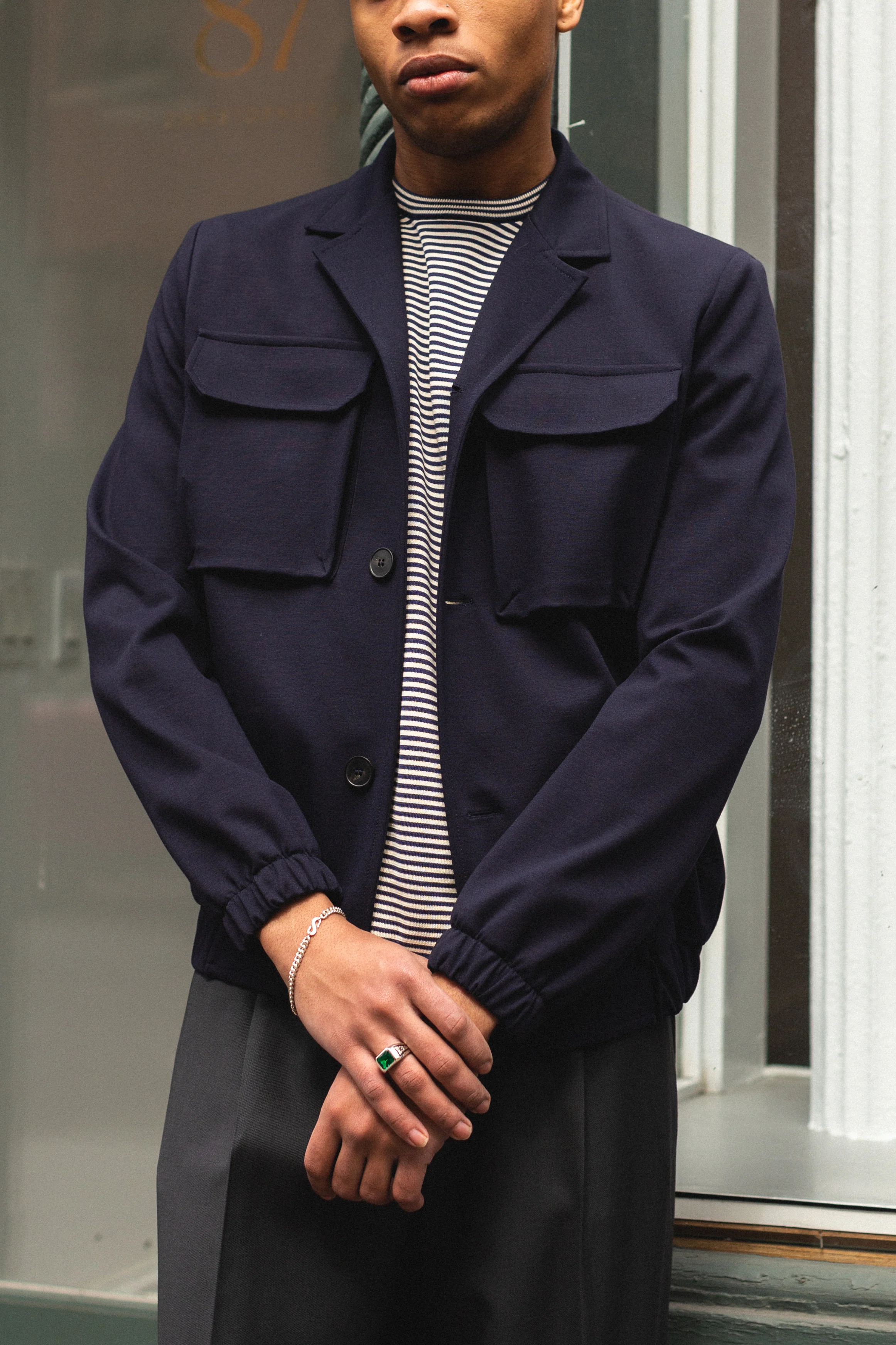 Blouson Jacket Technical Viscose Navy Blue - Image 28