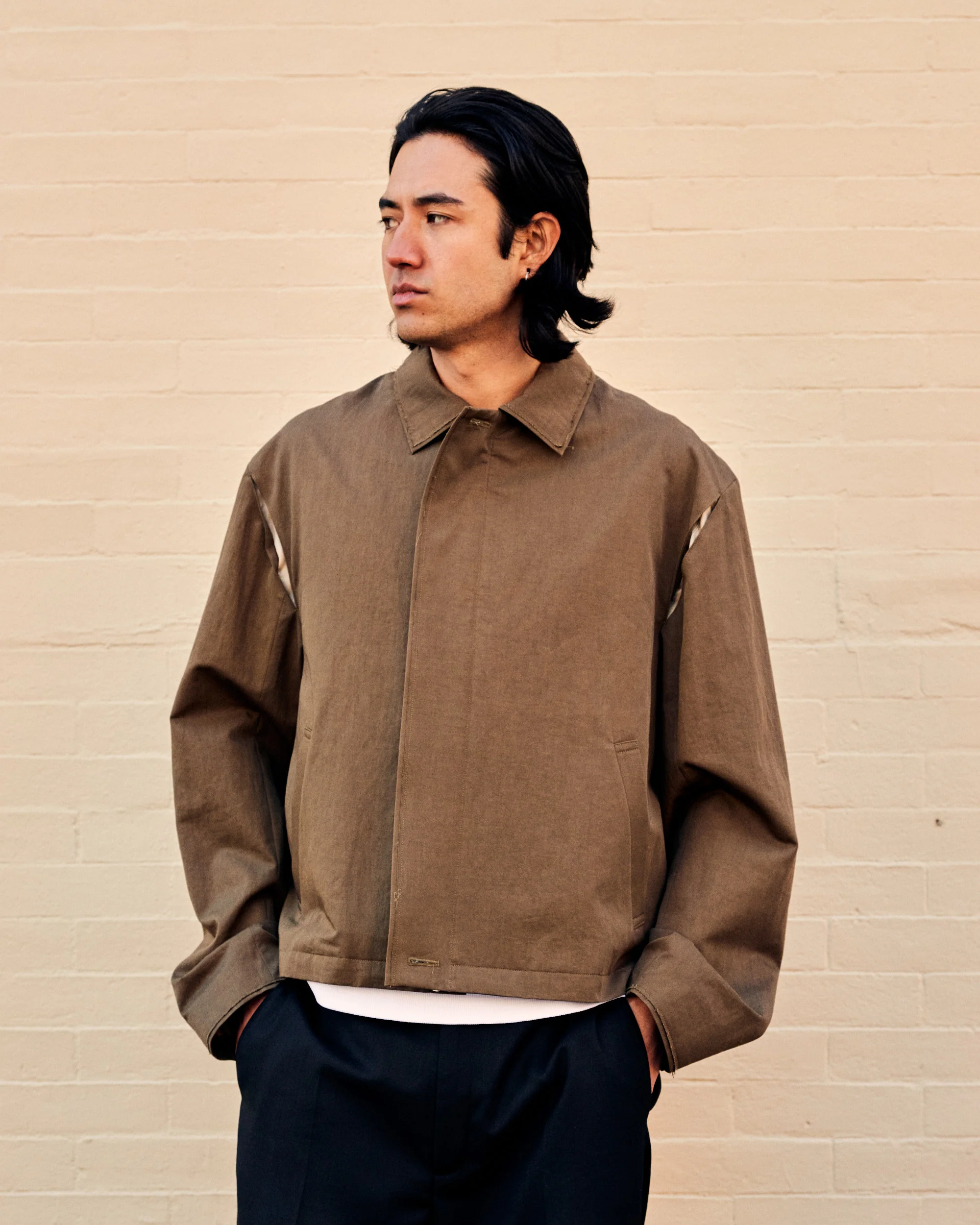 Cotton Linen Zip Front Blouson Olive - Image 4