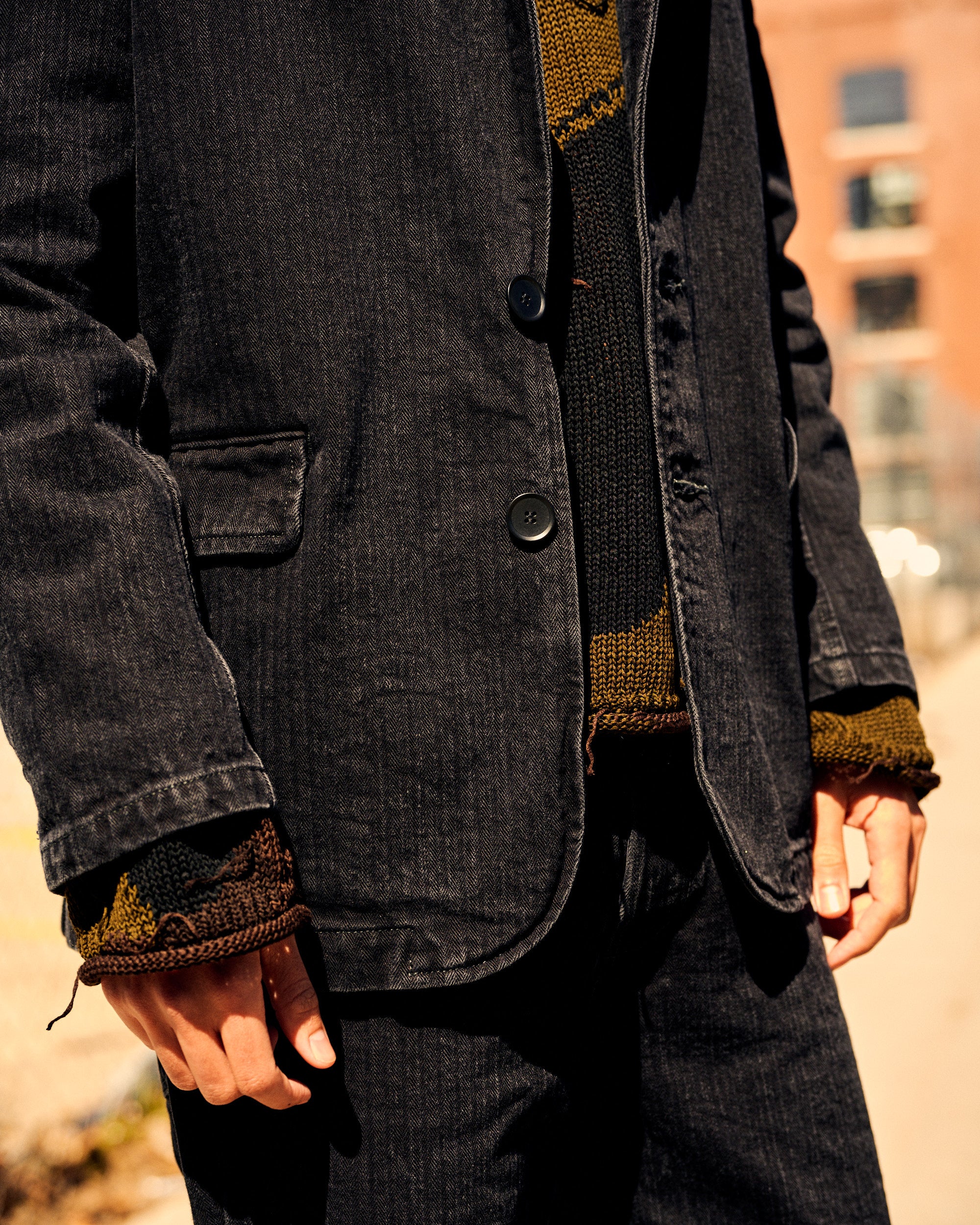 Denim Herringbone Blazer Washed Black - Image 4