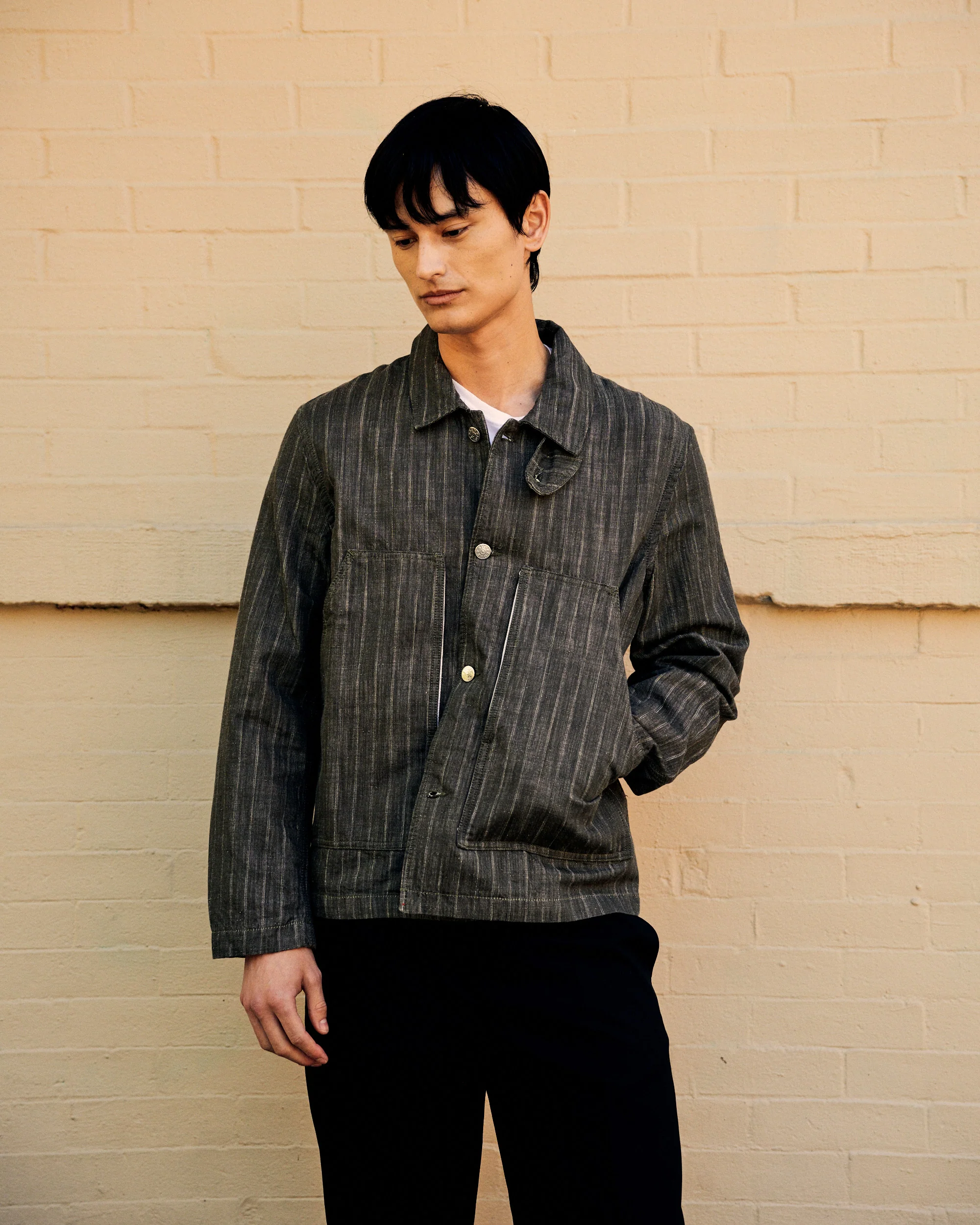 Labour Cotton Jacket Stripe Khaki - Image 3