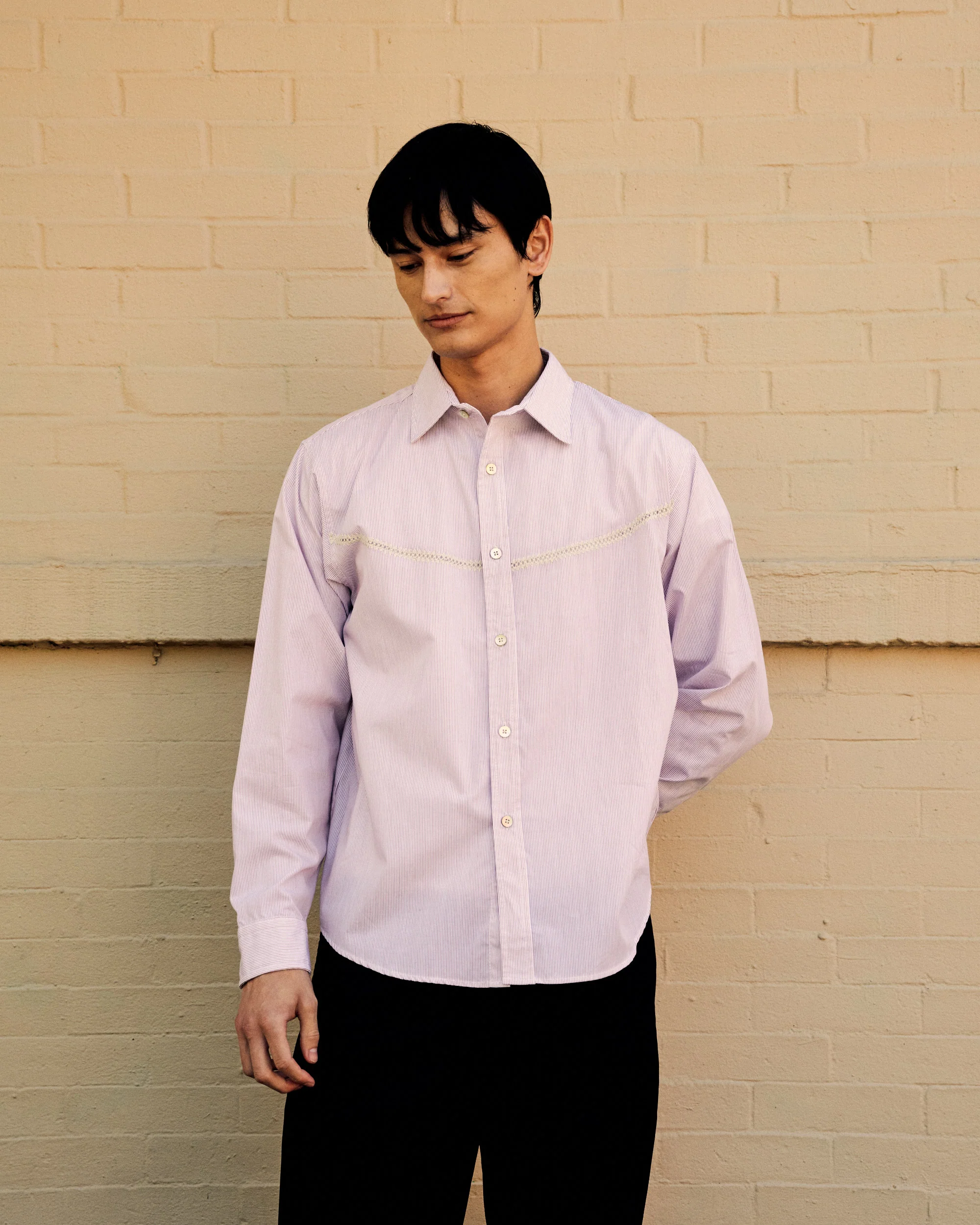 Crochet Vent Floater Shirt Maroon Stripe - Image 3